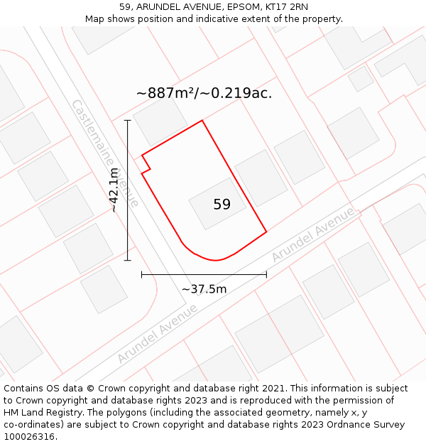 59, ARUNDEL AVENUE, EPSOM, KT17 2RN: Plot and title map