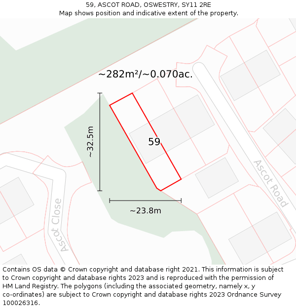 59, ASCOT ROAD, OSWESTRY, SY11 2RE: Plot and title map