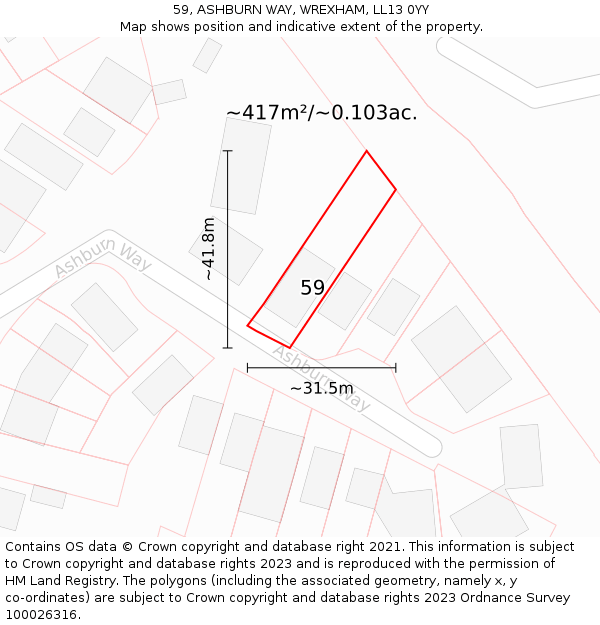 59, ASHBURN WAY, WREXHAM, LL13 0YY: Plot and title map