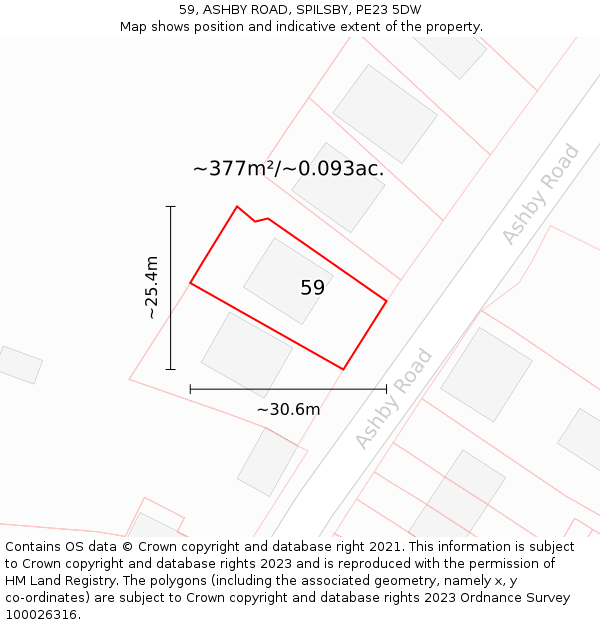 59, ASHBY ROAD, SPILSBY, PE23 5DW: Plot and title map