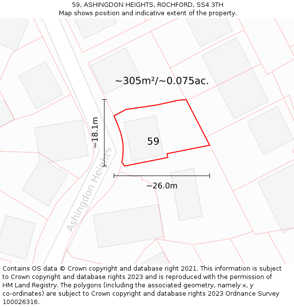 59, ASHINGDON HEIGHTS, ROCHFORD, SS4 3TH: Plot and title map