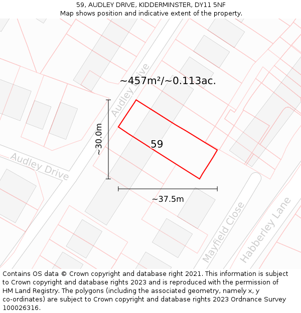 59, AUDLEY DRIVE, KIDDERMINSTER, DY11 5NF: Plot and title map