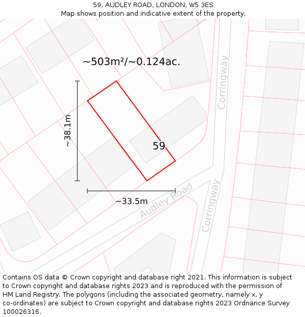 59, AUDLEY ROAD, LONDON, W5 3ES: Plot and title map