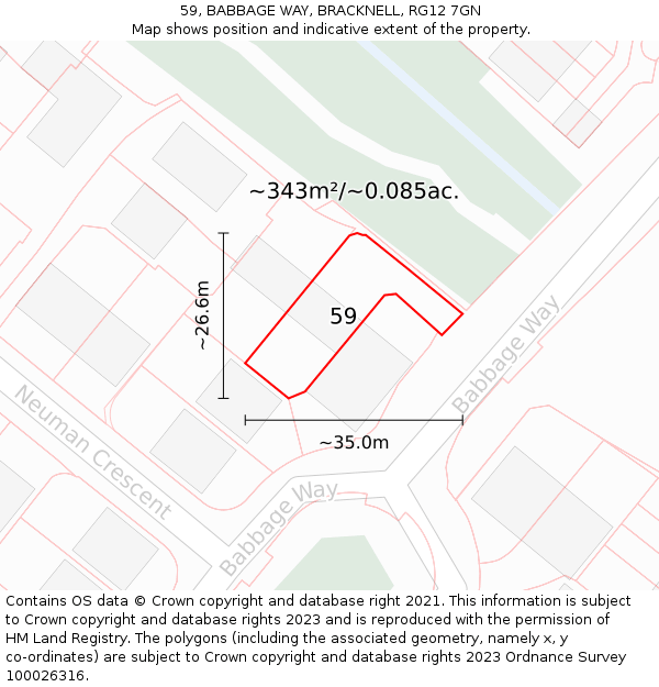 59, BABBAGE WAY, BRACKNELL, RG12 7GN: Plot and title map