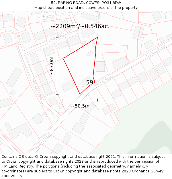 59, BARING ROAD, COWES, PO31 8DW: Plot and title map