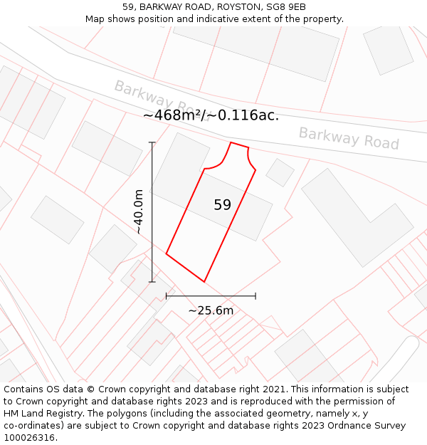 59, BARKWAY ROAD, ROYSTON, SG8 9EB: Plot and title map