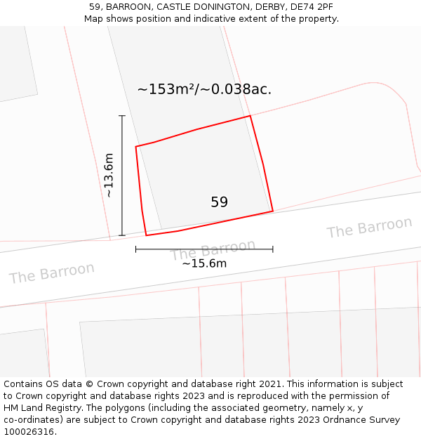 59, BARROON, CASTLE DONINGTON, DERBY, DE74 2PF: Plot and title map