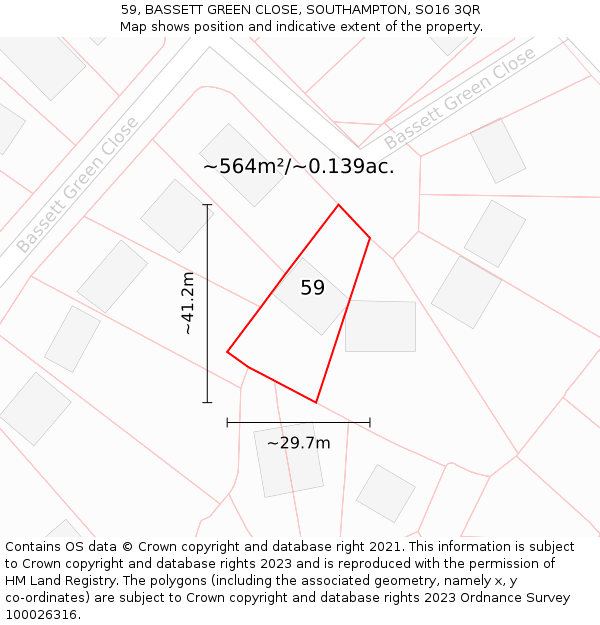 59, BASSETT GREEN CLOSE, SOUTHAMPTON, SO16 3QR: Plot and title map