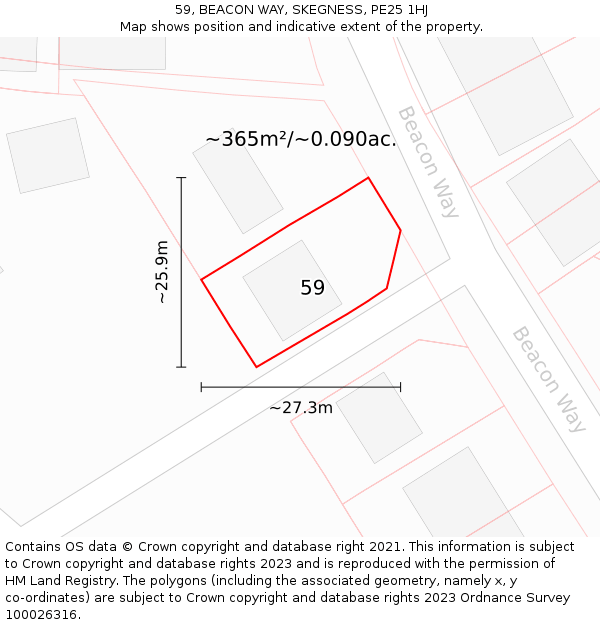 59, BEACON WAY, SKEGNESS, PE25 1HJ: Plot and title map