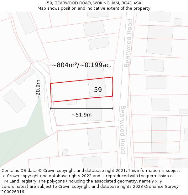 59, BEARWOOD ROAD, WOKINGHAM, RG41 4SX: Plot and title map