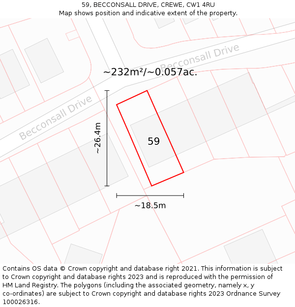 59, BECCONSALL DRIVE, CREWE, CW1 4RU: Plot and title map