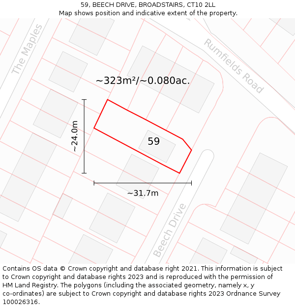 59, BEECH DRIVE, BROADSTAIRS, CT10 2LL: Plot and title map