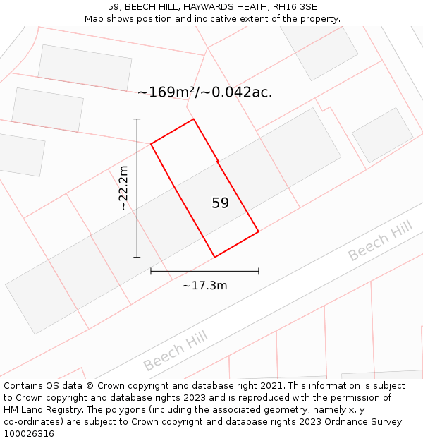 59, BEECH HILL, HAYWARDS HEATH, RH16 3SE: Plot and title map