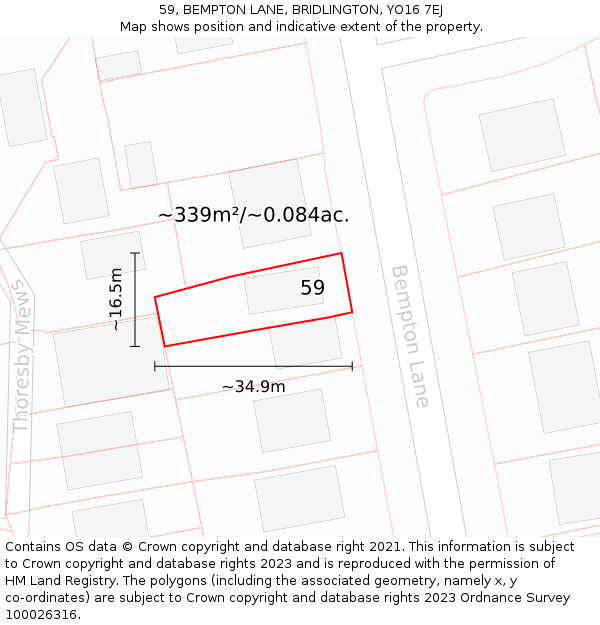 59, BEMPTON LANE, BRIDLINGTON, YO16 7EJ: Plot and title map