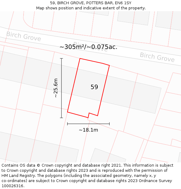 59, BIRCH GROVE, POTTERS BAR, EN6 1SY: Plot and title map