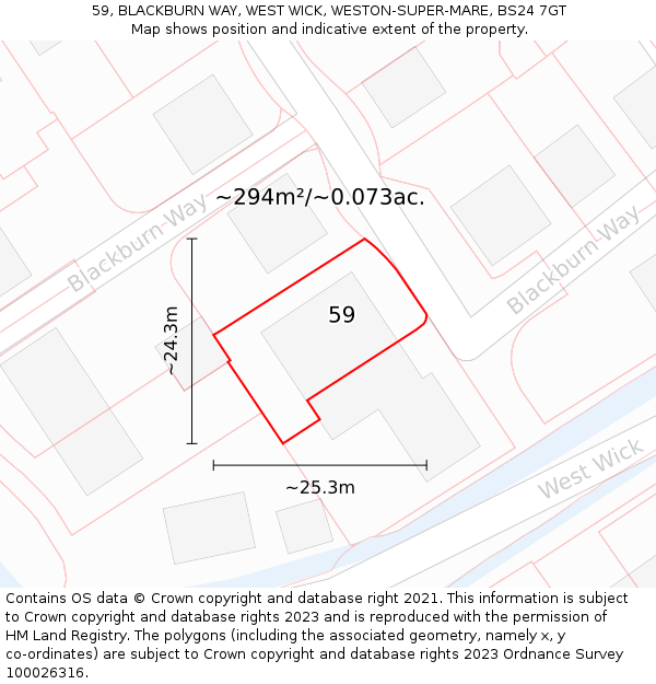 59, BLACKBURN WAY, WEST WICK, WESTON-SUPER-MARE, BS24 7GT: Plot and title map