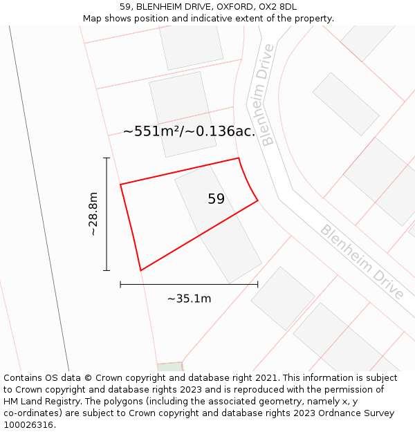59, BLENHEIM DRIVE, OXFORD, OX2 8DL: Plot and title map