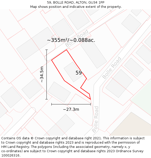 59, BOLLE ROAD, ALTON, GU34 1PP: Plot and title map