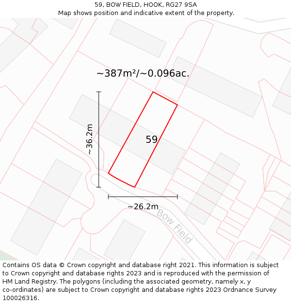 59, BOW FIELD, HOOK, RG27 9SA: Plot and title map