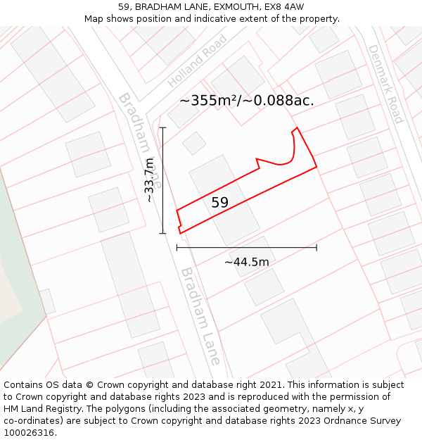 59, BRADHAM LANE, EXMOUTH, EX8 4AW: Plot and title map