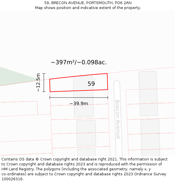 59, BRECON AVENUE, PORTSMOUTH, PO6 2AN: Plot and title map