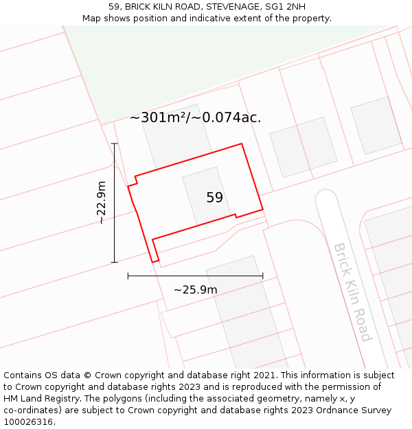 59, BRICK KILN ROAD, STEVENAGE, SG1 2NH: Plot and title map