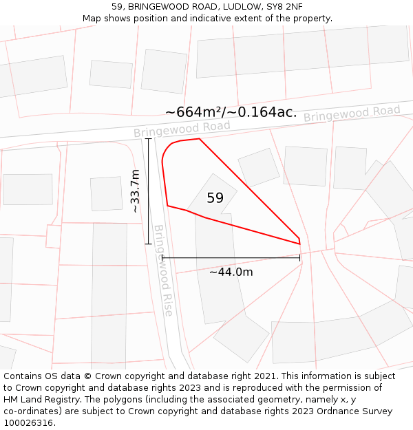 59, BRINGEWOOD ROAD, LUDLOW, SY8 2NF: Plot and title map