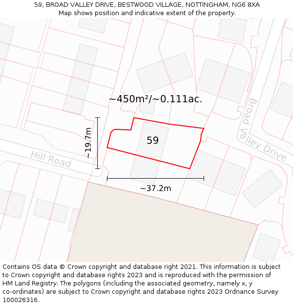 59, BROAD VALLEY DRIVE, BESTWOOD VILLAGE, NOTTINGHAM, NG6 8XA: Plot and title map