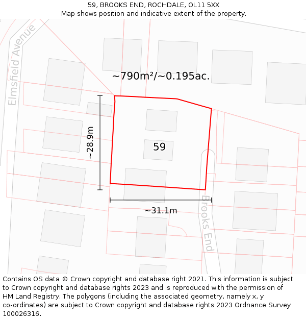 59, BROOKS END, ROCHDALE, OL11 5XX: Plot and title map