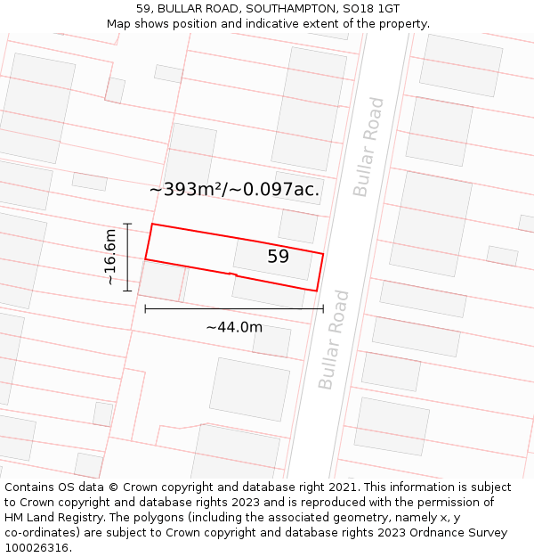 59, BULLAR ROAD, SOUTHAMPTON, SO18 1GT: Plot and title map