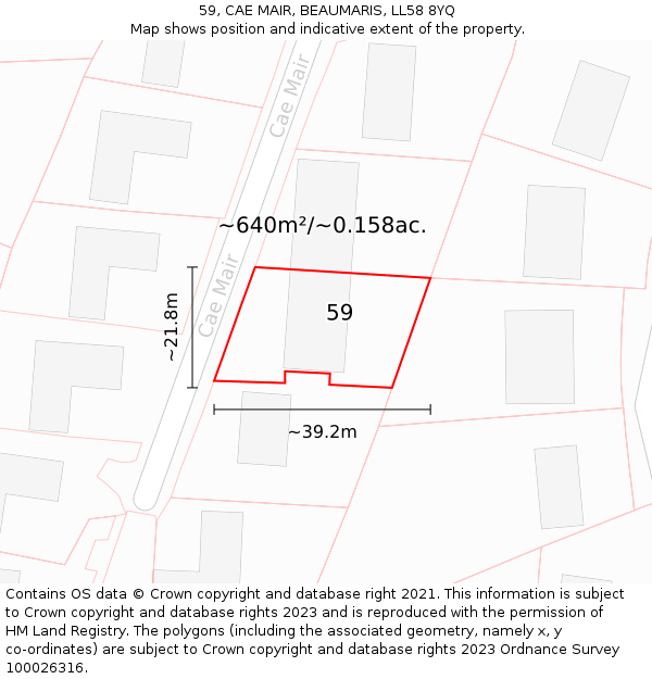 59, CAE MAIR, BEAUMARIS, LL58 8YQ: Plot and title map