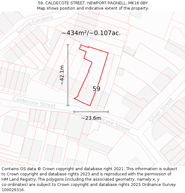 59, CALDECOTE STREET, NEWPORT PAGNELL, MK16 0BY: Plot and title map