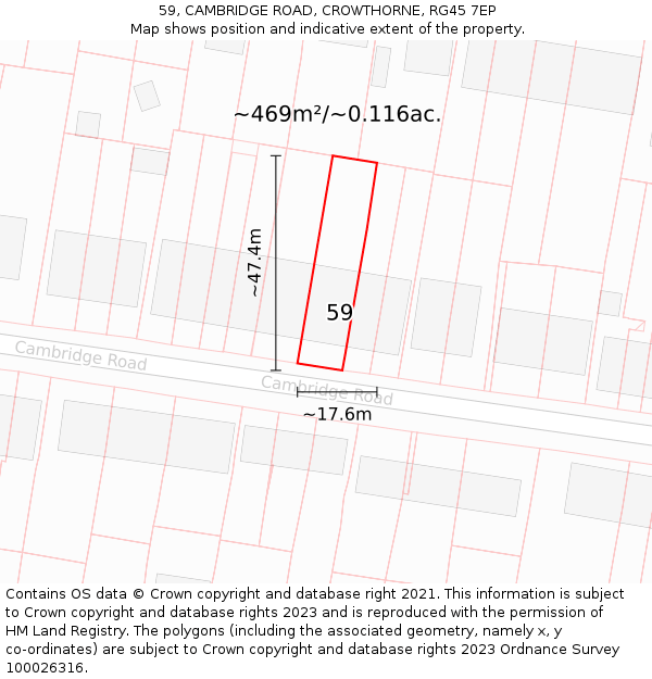 59, CAMBRIDGE ROAD, CROWTHORNE, RG45 7EP: Plot and title map