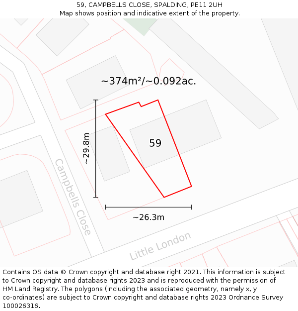 59, CAMPBELLS CLOSE, SPALDING, PE11 2UH: Plot and title map