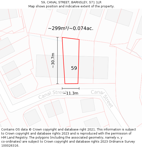 59, CANAL STREET, BARNSLEY, S71 1LR: Plot and title map