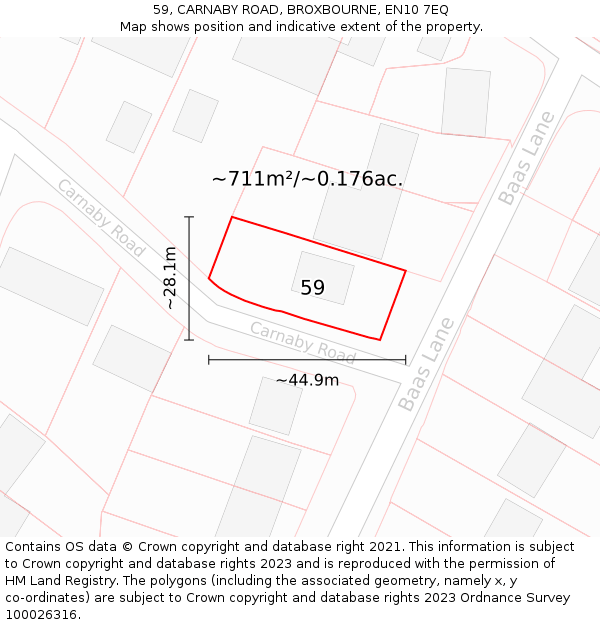 59, CARNABY ROAD, BROXBOURNE, EN10 7EQ: Plot and title map