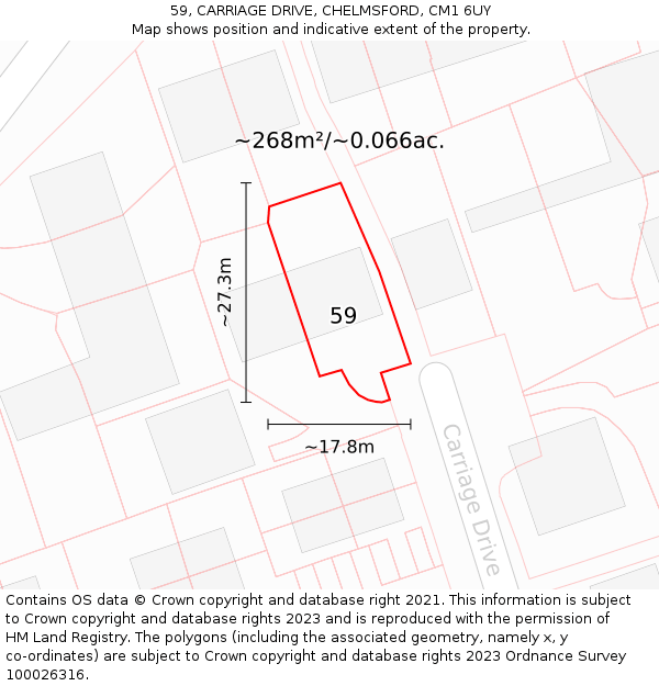 59, CARRIAGE DRIVE, CHELMSFORD, CM1 6UY: Plot and title map