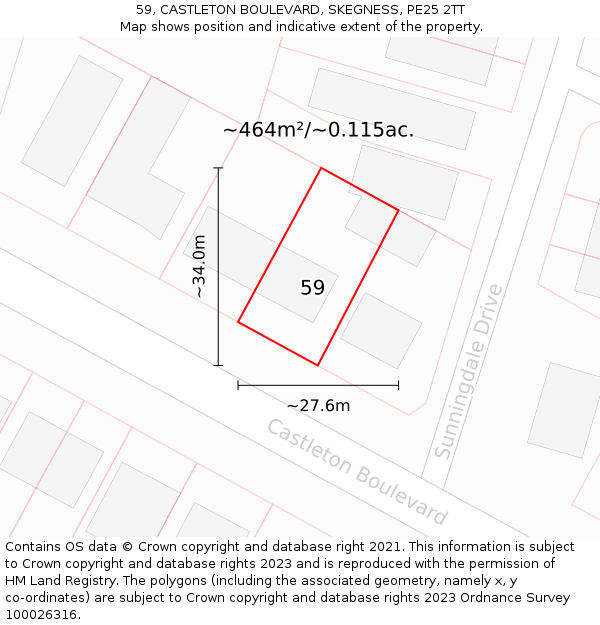 59, CASTLETON BOULEVARD, SKEGNESS, PE25 2TT: Plot and title map