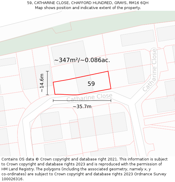 59, CATHARINE CLOSE, CHAFFORD HUNDRED, GRAYS, RM16 6QH: Plot and title map