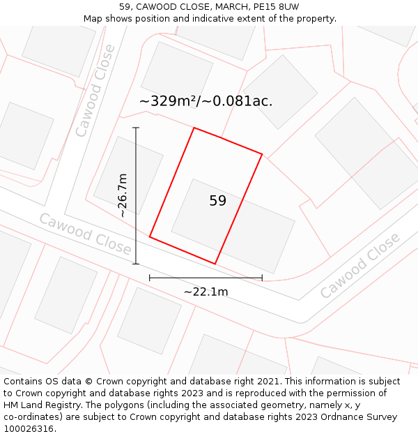 59, CAWOOD CLOSE, MARCH, PE15 8UW: Plot and title map