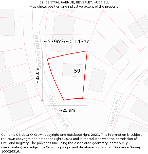 59, CENTRAL AVENUE, BEVERLEY, HU17 8LL: Plot and title map