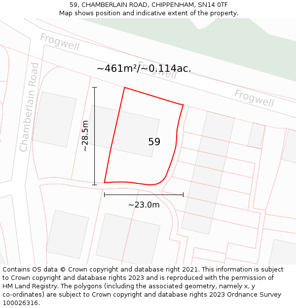 59, CHAMBERLAIN ROAD, CHIPPENHAM, SN14 0TF: Plot and title map