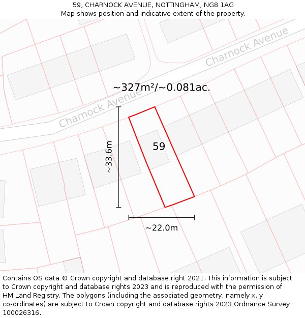 59, CHARNOCK AVENUE, NOTTINGHAM, NG8 1AG: Plot and title map