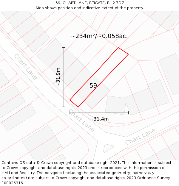 59, CHART LANE, REIGATE, RH2 7DZ: Plot and title map