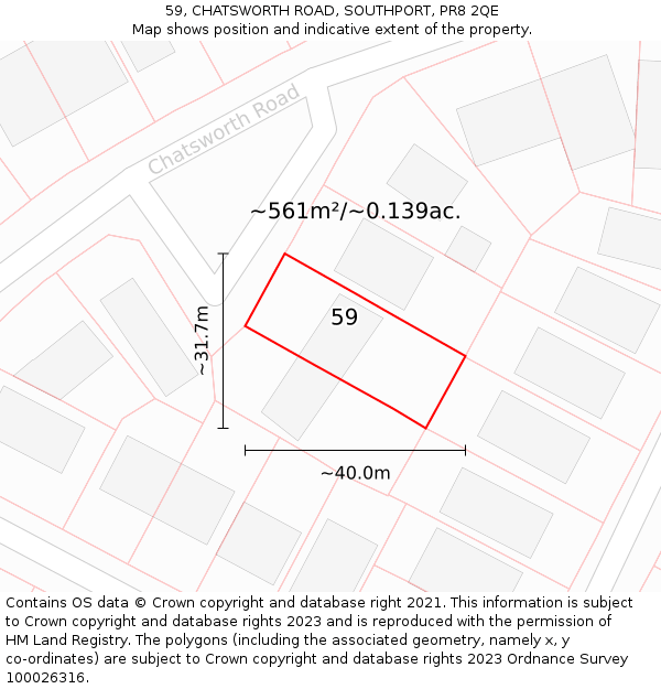 59, CHATSWORTH ROAD, SOUTHPORT, PR8 2QE: Plot and title map