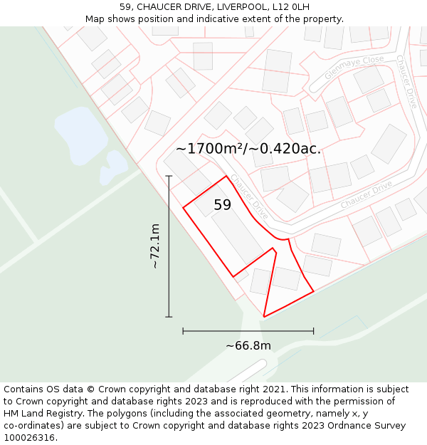 59, CHAUCER DRIVE, LIVERPOOL, L12 0LH: Plot and title map