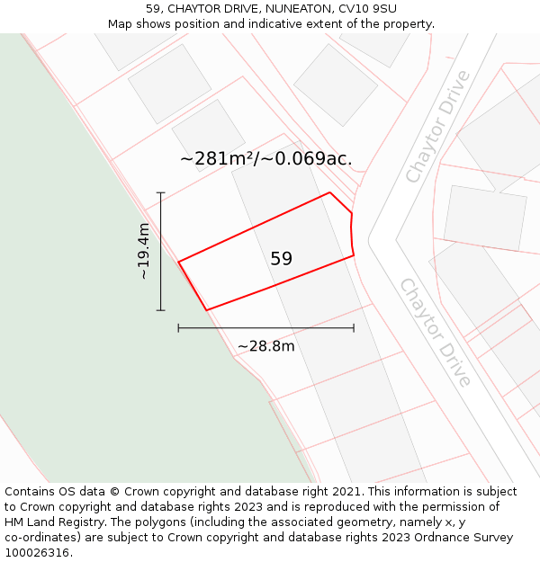 59, CHAYTOR DRIVE, NUNEATON, CV10 9SU: Plot and title map