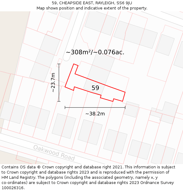 59, CHEAPSIDE EAST, RAYLEIGH, SS6 9JU: Plot and title map