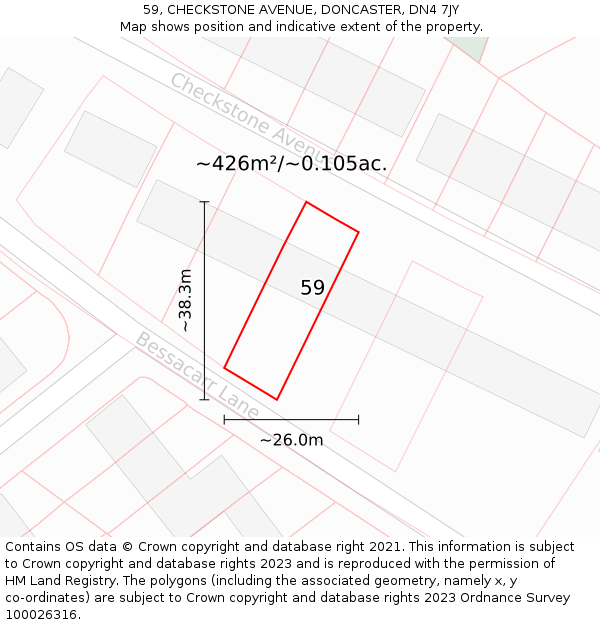 59, CHECKSTONE AVENUE, DONCASTER, DN4 7JY: Plot and title map