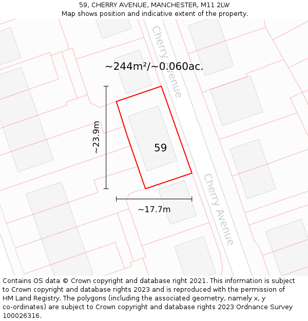 59, CHERRY AVENUE, MANCHESTER, M11 2LW: Plot and title map